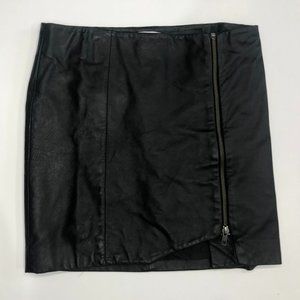 Genuine Asymmetrical Zipper Leather Mini Skirt